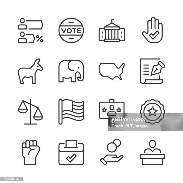 illustrazioni stock, clip art, cartoni animati e icone di tendenza di icone della politica e delle elezioni - serie monoline - disegno di legge