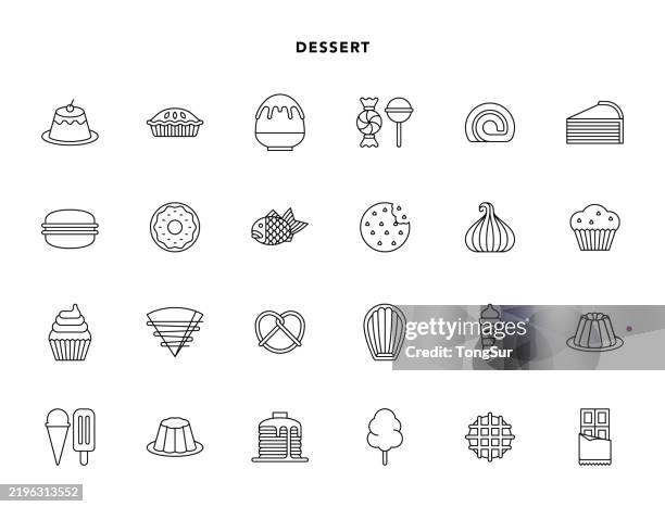 illustrazioni stock, clip art, cartoni animati e icone di tendenza di dessert - icone della linea - bakery outline