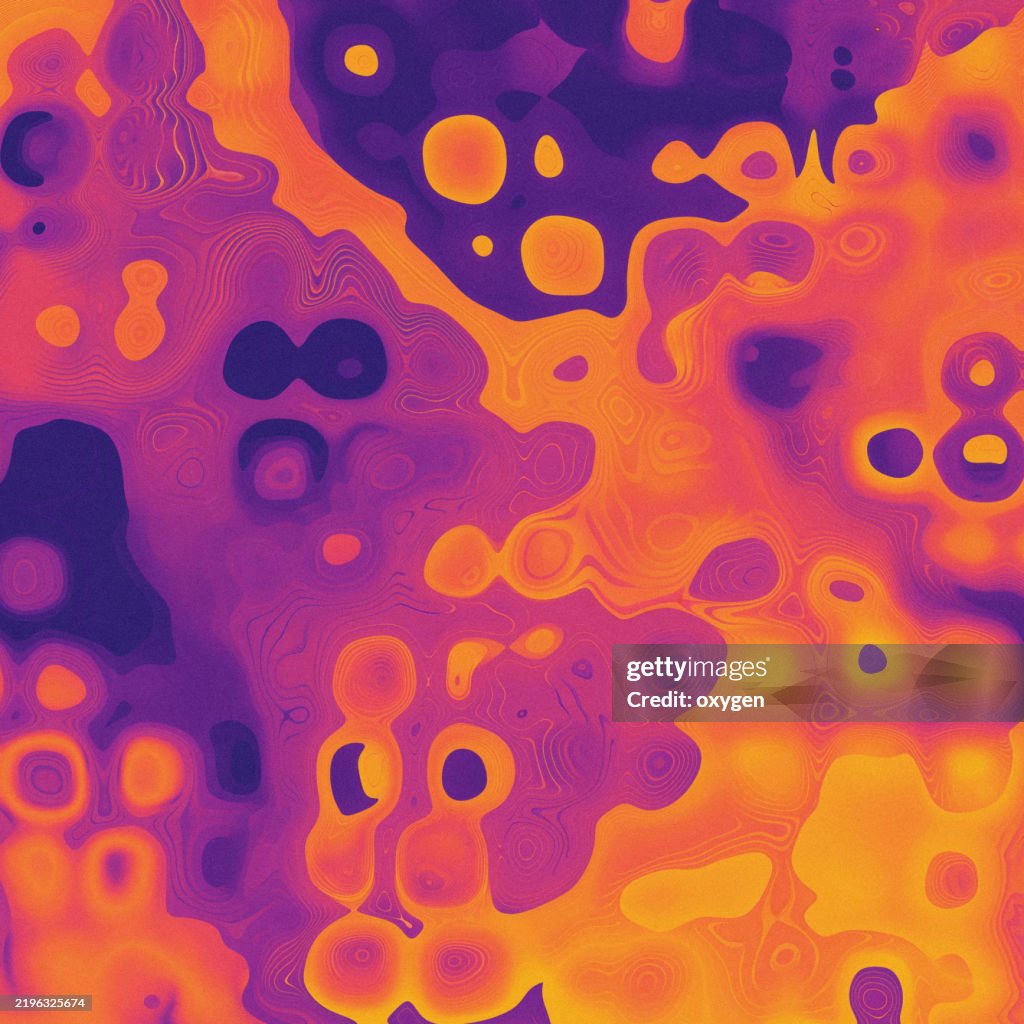 Abstract Fluid Round Texture in Vibrant Orange and Purple Tones. Mesmerizing abstract smooth circles design with organic, fluid shapes in warm orange and deep purple, creating a dynamic and energetic visual effect.