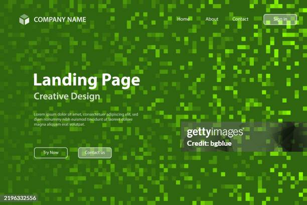 stockillustraties, clipart, cartoons en iconen met landign page template - abstract pixel background with green gradient - trendy background - vervagen
