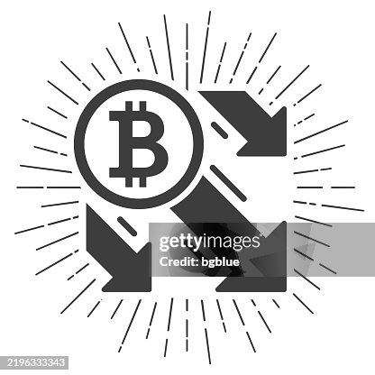 Bitcoin decrease. Icon with sunbursts on white background Bitcoin decrease. Icon with sunbursts on white background