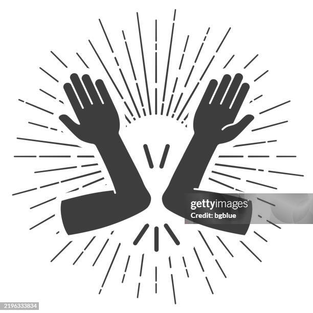 greeting with elbow bump. icon with sunbursts on white background - avoid touching stock illustrations
