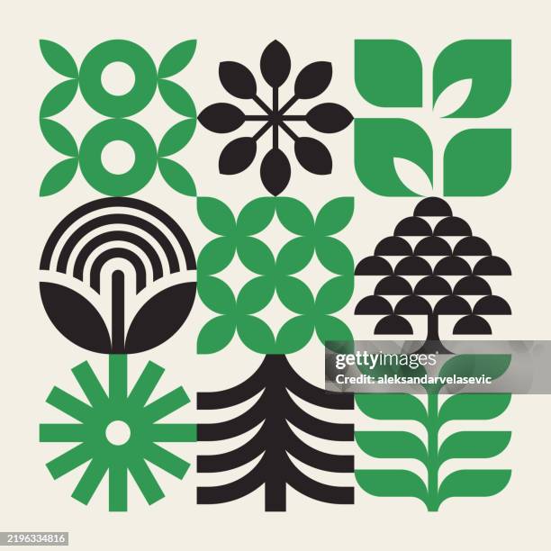 geometric nature icons - branch plant part stock illustrations