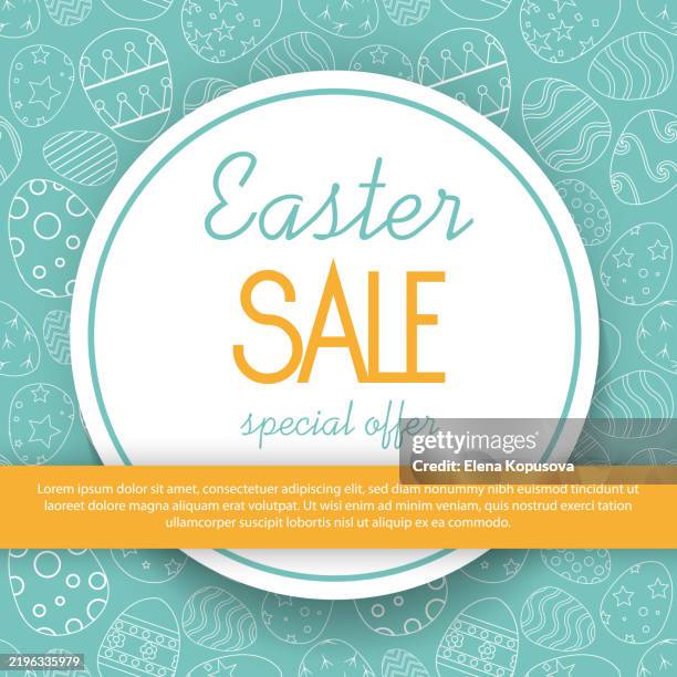 line easter eggs with ornamental decorative pattern on an colored background. creative stylish festive easter sale banner in retro style with copy space. - easter seamless pattern stock illustrations