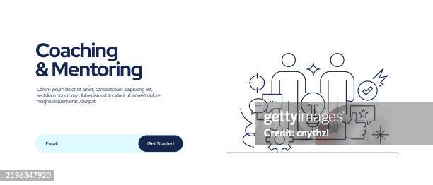 coaching und mentoring konzept line art stil vektor illustration. design für webseite, banner, poster, druck usw. - auszubildender stock-grafiken, -clipart, -cartoons und -symbole