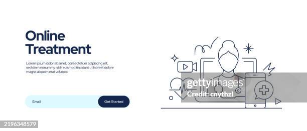 online treatment concept line art style vector illustration. design for web page, banner, poster, print etc. - pharmaceutical innovation stock illustrations