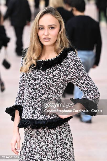 Lily-Rose Depp attends the Chanel Haute Couture Spring-Summer 2025 show as part of Paris Fashion Week on January 28, 2025 in Paris, France.