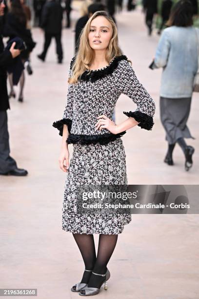 Lily-Rose Depp attends the Chanel Haute Couture Spring-Summer 2025 show as part of Paris Fashion Week on January 28, 2025 in Paris, France.