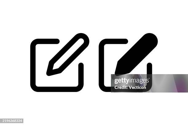 edit and writing icons in black outline vector. - pencil icon stock illustrations