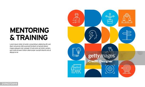 ilustraciones, imágenes clip art, dibujos animados e iconos de stock de ilustración vectorial relacionada con la tutoría y el coaching. formación, mentor, empleado, apoyo, educación, orientación, conocimiento - empleo y trabajo