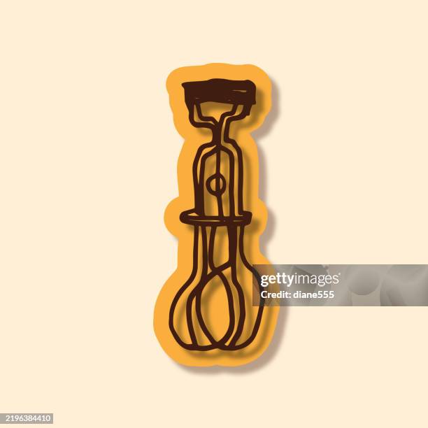 doodled hand mixer kitchen gadget sticker - egg beater stock illustrations