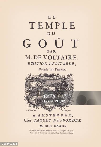 le temple du goût, poem by voltaire, facsimile, published 1895 - spiritual enlightenment stock illustrations