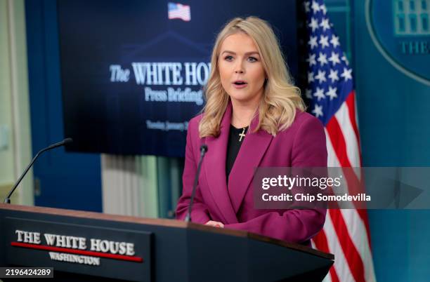 White House Press Secretary Karoline Leavitt holds her first news conference in the Brady Press Briefing Room at the White House on January 28, 2025...