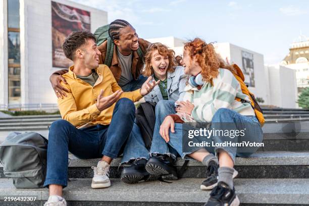 break between lectures - four people stock pictures, royalty-free photos & images