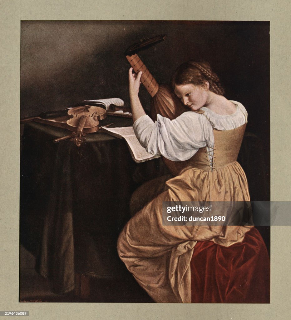 Retrato de una mujer joven tocando un laúd de Caravaggio, Arte, Música, Historia