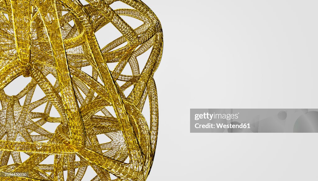 Goldan Color Object 3d Rendering Of Tangled Gold Colored Object Against White Background ...