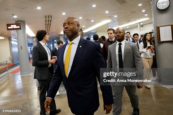 U.S. Sen. Tim Scott walks through the Senate Subway on January 28 ...