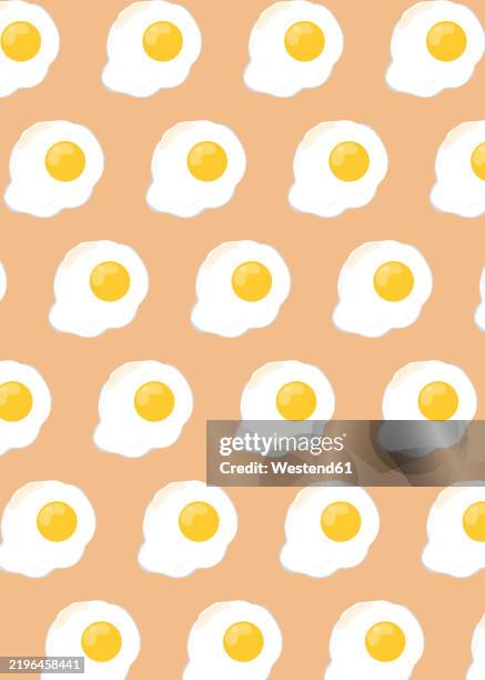 pattern of illustrated fried eggs on beige background - eggs beige background stock illustrations