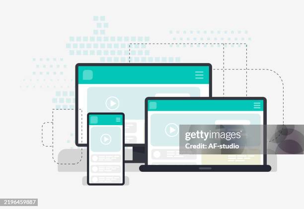illustrazioni stock, clip art, cartoni animati e icone di tendenza di dispositivi elettronici, responsive web design - webdesign