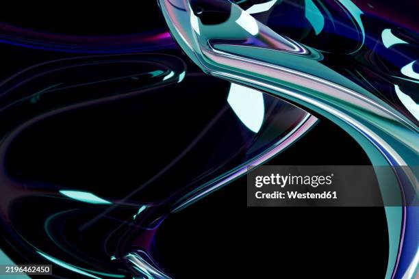 abstract liquid shape twisting in a spiral with iridescent colors on a black background, nobody - thinking reflecting stock illustrations