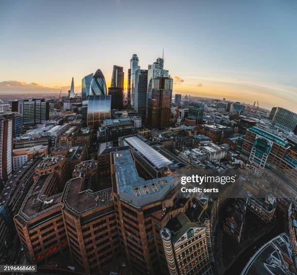 golden hour over london's financial district, united kingdom - evening glove stock pictures, royalty-free photos & images