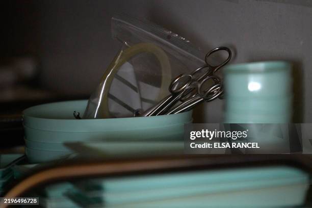 This photograph shows surgical scissors at a hospital in Strasbourg, eastern France, on February 1, 2025.