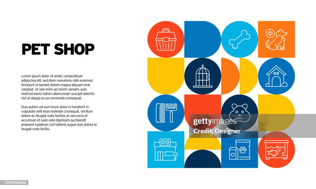 Pet Shop Related Vector Illustration. Animal, Dog, Cat, Veterinary, Aquarium, Adoption