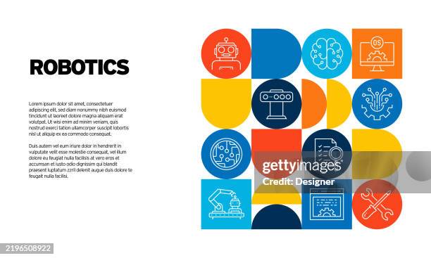 robotics related vector illustration. machine learning, artificial intelligence, automated, robot, futuristic, computer. - android mockup stock illustrations