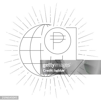 Peso rate decrease. Line icon with sunbursts on white background Peso rate decrease. Line icon with sunbursts on white background