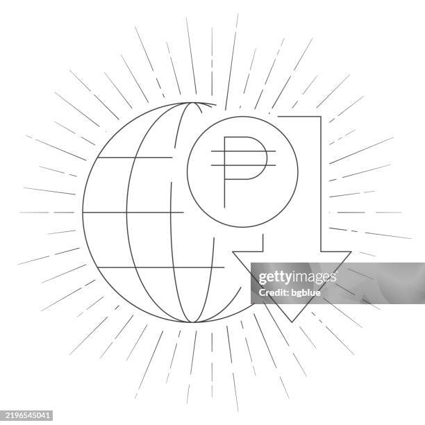 peso rate decrease. line icon with sunbursts on white background - map drop icon stock illustrations