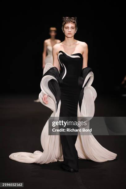Model walks the runway during the Gaurav Gupta Haute Couture Spring-Summer 2025 show as part of Paris Fashion Week on January 29, 2025 in Paris,...
