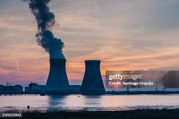 cooling towers of the doel nuclear power station - nuclear reactor stock pictures, royalty-free photos & images