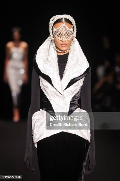 Model walks the runway during the Gaurav Gupta Haute Couture Spring-Summer 2025 show as part of Paris Fashion Week on January 29, 2025 in Paris,...