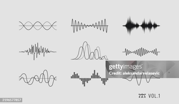 ilustraciones, imágenes clip art, dibujos animados e iconos de stock de ilustraciones de ondas sonoras con trazo editable - grabado objeto fabricado