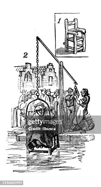 illustrations, cliparts, dessins animés et icônes de tabouret de cocu - medieval torture devices