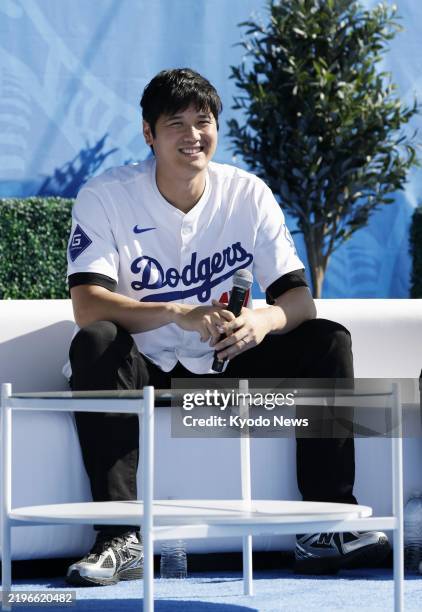 Los Angeles Dodgers star Shohei Ohtani attends a DodgerFest fan event in Los Angeles on Feb. 1, 2025.