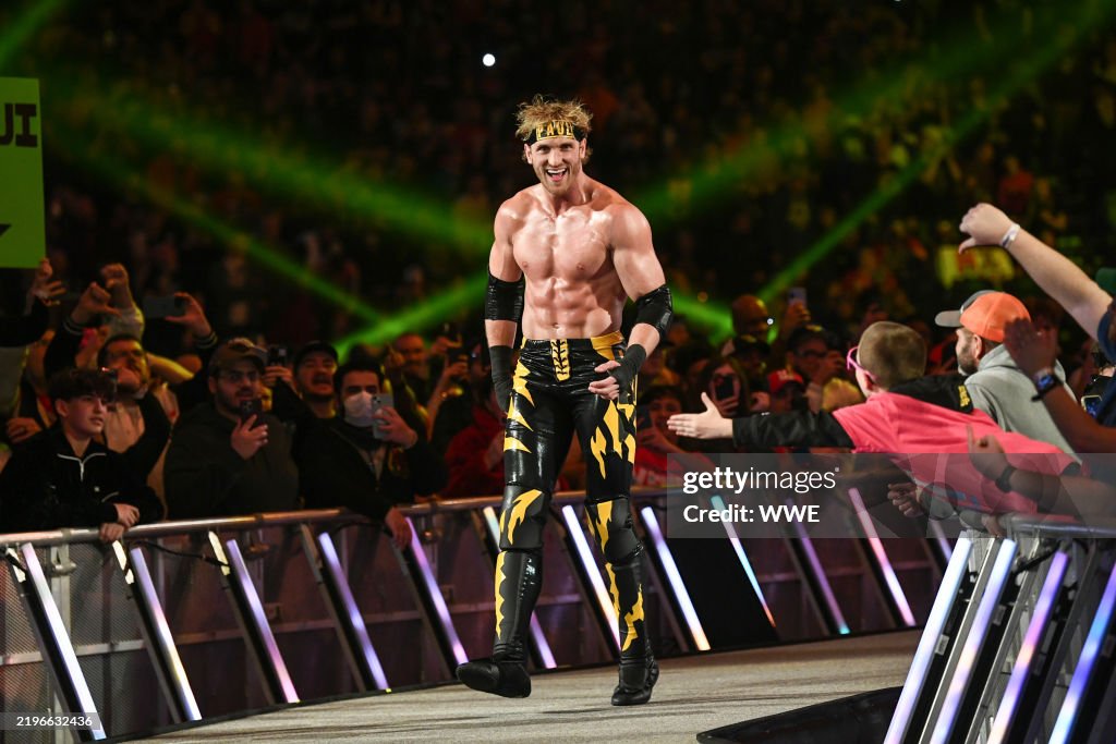 Logan Paul makes his entrance during Royal Rumble at Lucas Oil... News ...