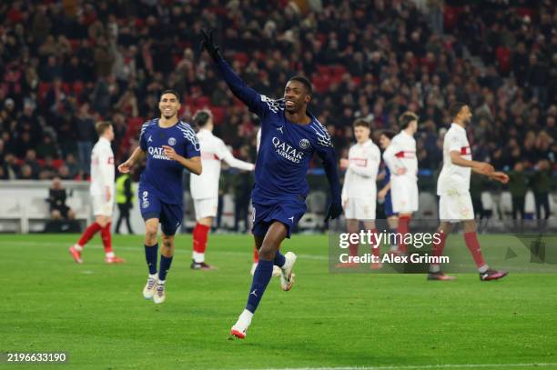 Ousmane Dembele of Paris Saint-Germain celebrates scoring his team's fourth goal during the UEFA Champions League 2024/25 League Phase MD8 match...