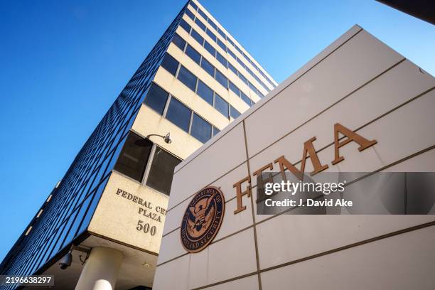 Sign marks the location of the Federal Emergency Management Agency headquarters building on January 29 in Washington, DC.