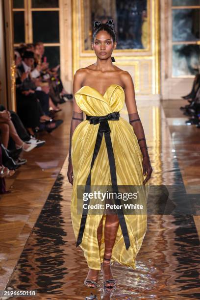 Model walks the runway during the Zuhair Murad Haute Couture Spring-Summer 2025 show as part of Paris Fashion Week on January 29, 2025 in Paris,...
