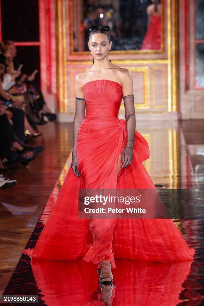 Model walks the runway during the Zuhair Murad Haute Couture Spring-Summer 2025 show as part of Paris Fashion Week on January 29, 2025 in Paris,...