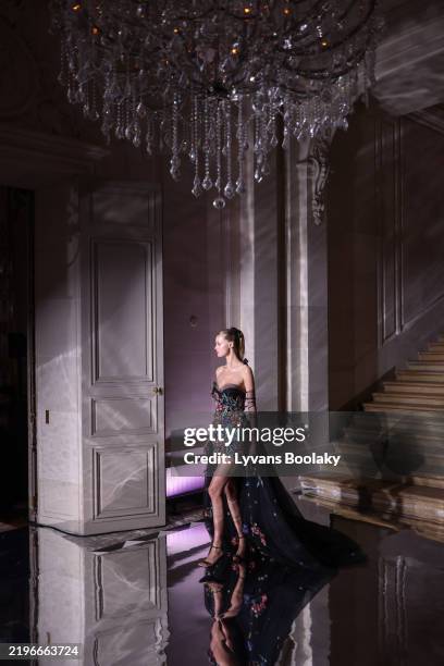 Model walks the runway during the Zuhair Murad Haute Couture Spring-Summer 2025 show as part of Paris Fashion Week on January 29, 2025 in Paris,...