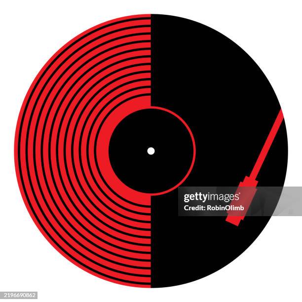 stockillustraties, clipart, cartoons en iconen met red and black vinyl record icon - plastic