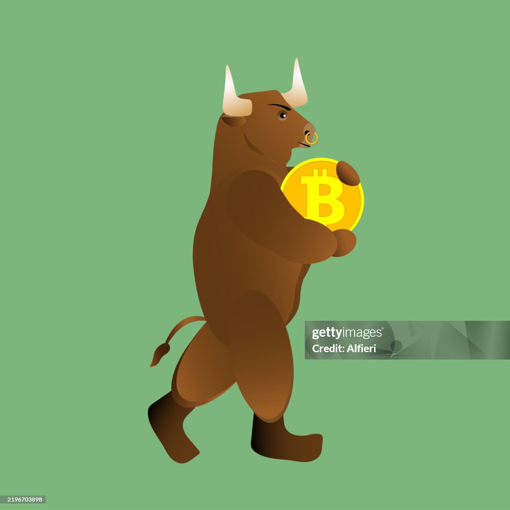 Bull carrying bitcoin