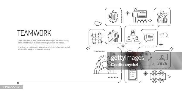teamwork line icon set. business, collaboration, brainstorming, colleague. - team business training stock illustrations