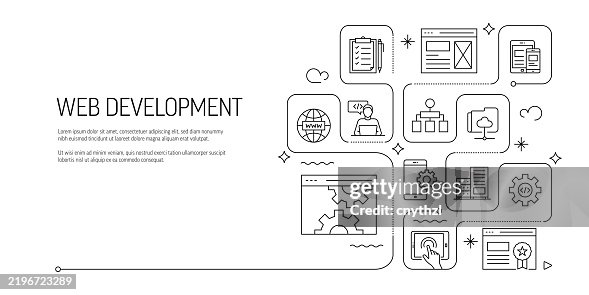 Web Development Line Icon Set. Developer, Coding, Landpage, SEO, Network Server. Web Development Line Icon Set. Developer, Coding, Landpage, SEO, Network Server.