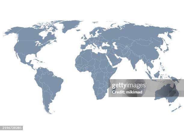 ilustraciones, imágenes clip art, dibujos animados e iconos de stock de mapa mundial detallado con países. tierra del globo terráqueo vectorial aislada sobre fondo blanco con bordes. - sencillez