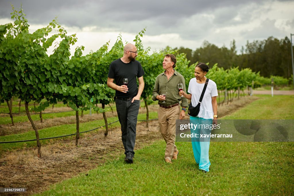 Cellar door operations manager touring vineyard with guests