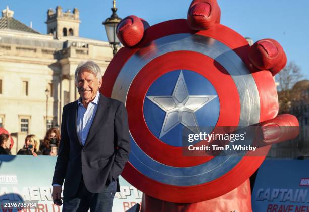 Harrison Ford attends the UK Photocall of Marvel Studios' "Captain America: Brave New World" at Trafalgar Square on January 30, 2025 in London,...