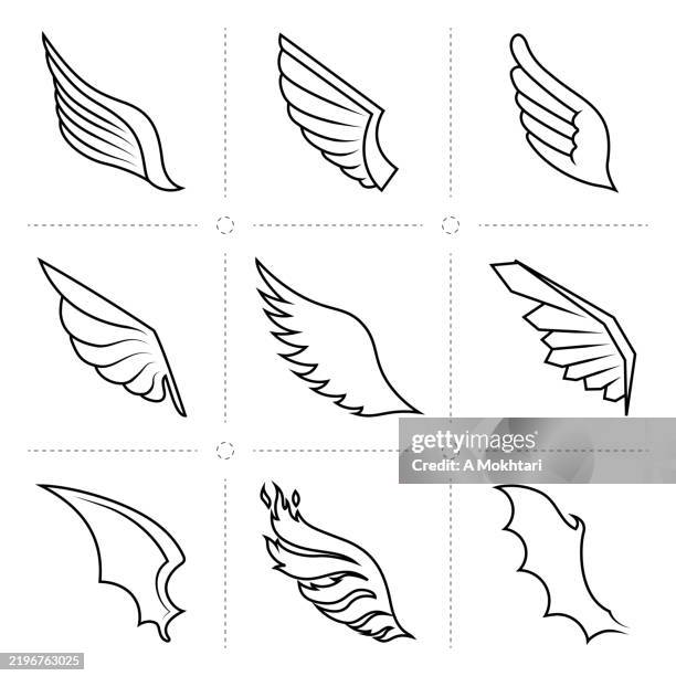 set of wings icons. - animal wing stock illustrations